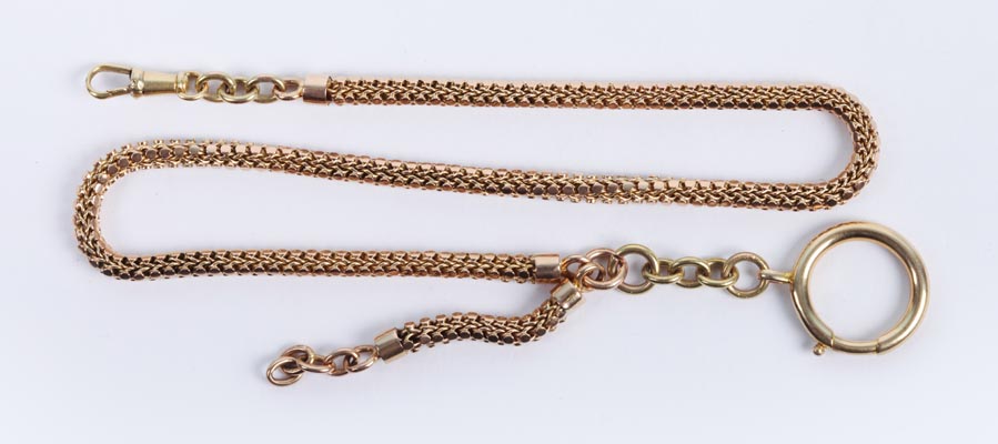 Cadena de reloj antigua leontina en oro rosa y amarillo 18 K