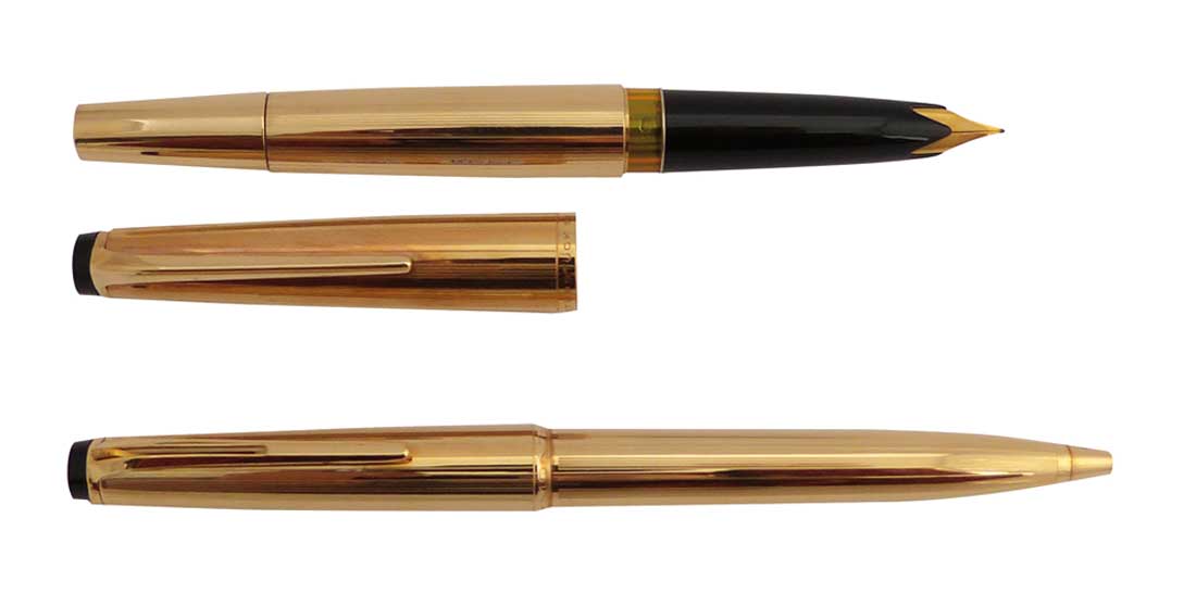 Set vintage fountain pen and ballpoint pen Montblanc Meisterstuck No. 82 gold plated. With its case and original guarantee. 13 cm